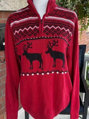 Ralph Lauren Chaps Men's Reindeer Fair Isle Holiday Quarter-Zip Sweater